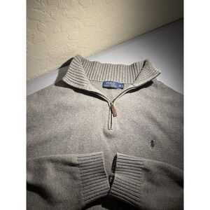 Polo Ralph Lauren Men's Grey Sweater 2XLT 1/4 Zip Mock Neck Long Sleeve Pullover
